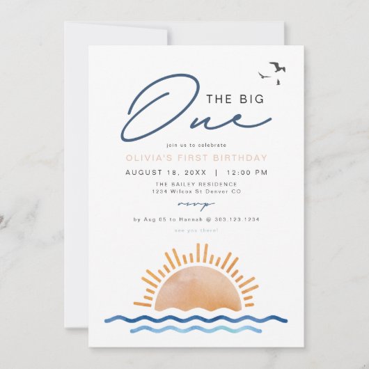 OCEANSIDE Beach Sunset First Birthday Party Kaart (Voorkant)