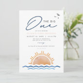 OCEANSIDE Beach Sunset First Birthday Party Kaart (Staand voorkant)