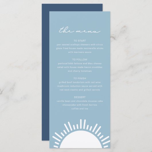 OCEANSIDE Dusty Light Blue Sun Ocean Thmed Menu (Voorkant / Achterkant)