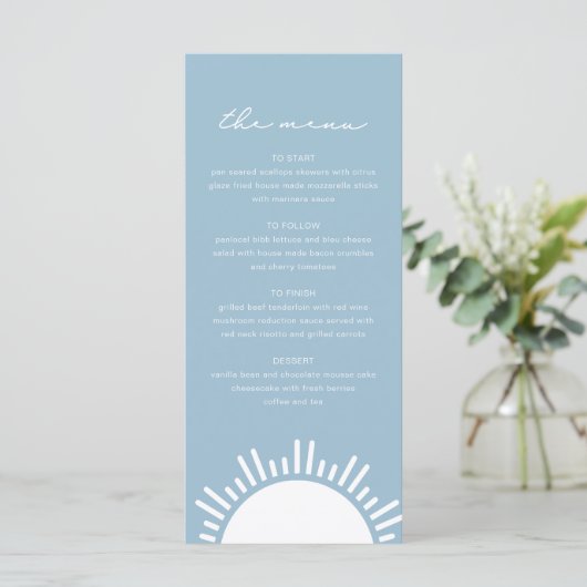 OCEANSIDE Dusty Light Blue Sun Ocean Thmed Menu (Staand voorkant)