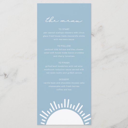 OCEANSIDE Dusty Light Blue Sun Ocean Thmed Menu (Voorkant)