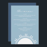 OCEANSIDE Light Blue Sun Ocean Thed Menu<br><div class="desc">Dit menu bevat een boho sun,  babyblauwe kleur en een moderne lettercombinatie. Dit menu is de perfecte aanvulling op je strandbruiloft,  baby shower,  vrijgezellenfeest of een andere gebeurtenis. Bewerk de *Meest* formulering om aan uw behoeften te voldoen. Alle kleuren zijn bewerkbaar.</div>
