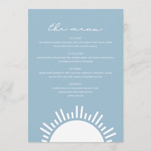 OCEANSIDE Light Blue Sun Ocean Thed Menu (Voorkant)