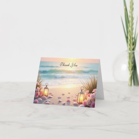 Oceanside-romance onder kustlicht bedankkaart (Voorkant)