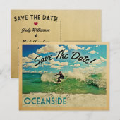 Oceanside Save the Date California Surfing Aankondigingskaart (Voorkant / Achterkant)