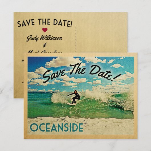 Oceanside Save the Date California Surfing Aankondigingskaart (Voorkant / Achterkant)