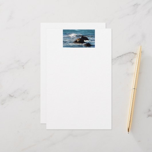 Oceanstrand met Rocks 5,5 x 8,5 inch — Stationery Briefpapier (Voorkant / Achterkant in situ)