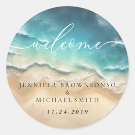 Oceanstrand Schattige Unieke Boho Welkom Bruiloft Ronde Sticker