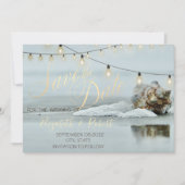 Oceanstrand Schelp Slingerlicht Save The Date (Voorkant)