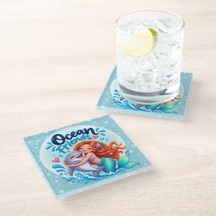 Oceanvrienden Zeemeermin & Dolfijn Glazen Onderzetter