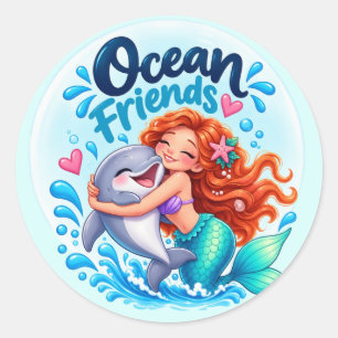 Oceanvrienden Zeemeermin & Dolfijn Klassieke Ronde Sticker