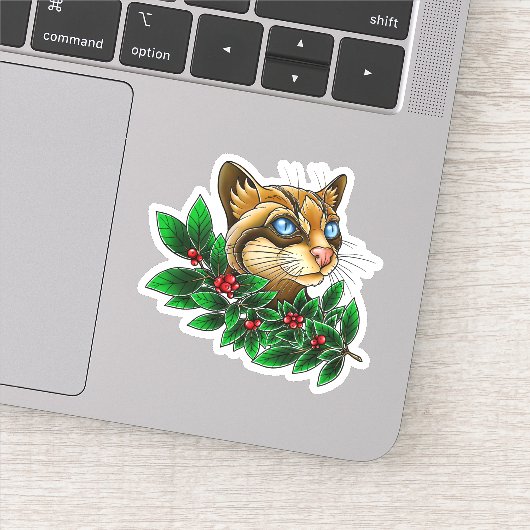 Ocelot Cat's Berries Sticker (Detail)