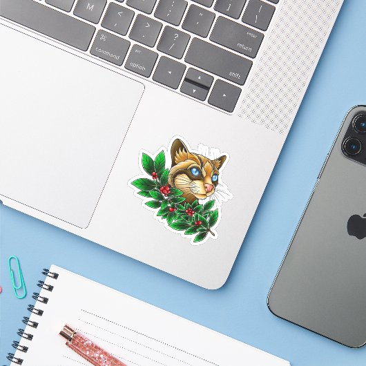 Ocelot Cat's Berries Sticker (Laptop met iPhone)