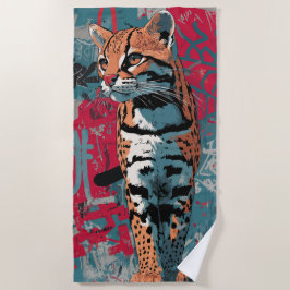 Ocelot-straatkunst Graffiti Dierillustratie Strandlaken
