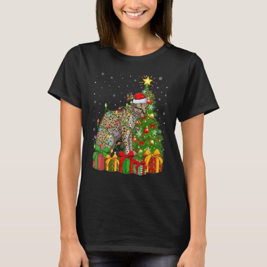 Ocelot   Xmas Holiday Santa Ocelot Christmas Tree T-shirt (Voorkant)