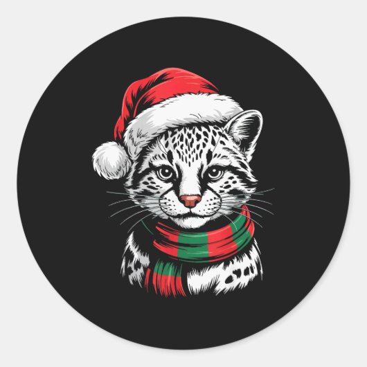 Ocelot Xmas Santa Hat F Christmas Costume  Ronde Sticker (Voorkant)