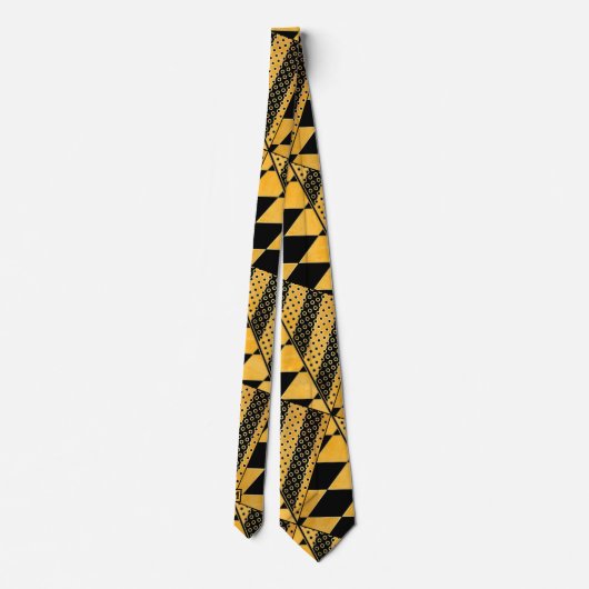 Ocher Black Geometric Pattern Monogram Stropdas (Achterkant)