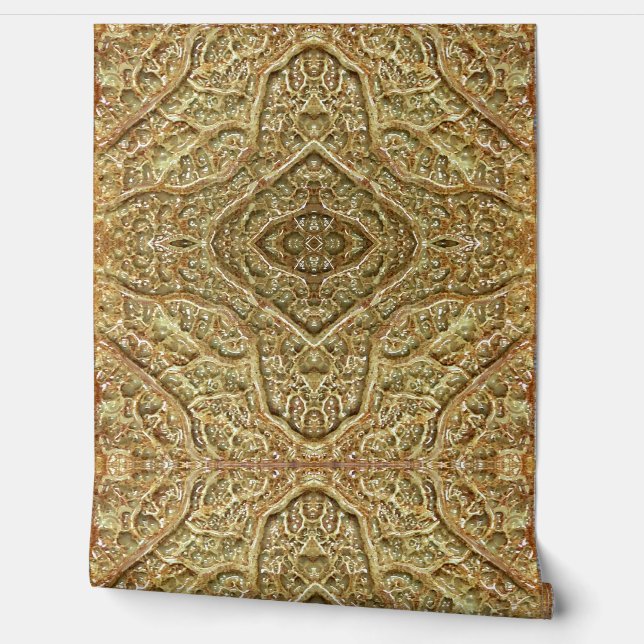 Ocher Organisch abstract patroon vinyl behang (Afrollen)