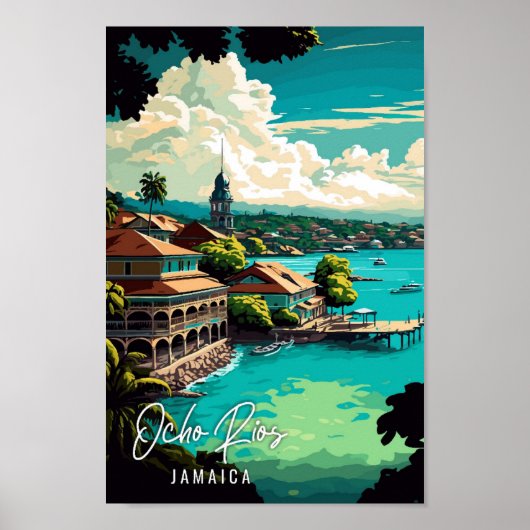 Ocho Rios Jamaica vintage reisillustratie Poster (Voorkant)