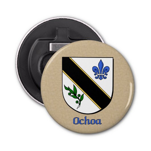 Ochoa Heraldic Arms op perkament stijl terug Button Flesopener (Voorkant)