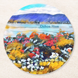 Ochos Rios Neon Pop Art Floral Ronde Kartonnen Onderzetter