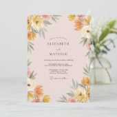 Ochre Abrikoos Wilde Bloemen Bruiloft Kaart (Staand voorkant)
