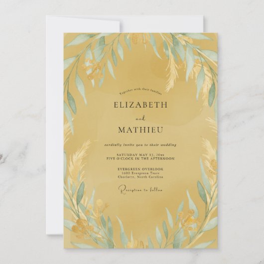 Ochre Aqua Blad Bruiloft Kaart (Voorkant)