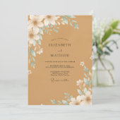 Ochre Aqua Blossom Bruiloft Kaart (Staand voorkant)