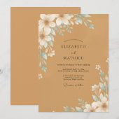 Ochre Aqua Blossom Bruiloft Kaart (Voorkant / Achterkant)