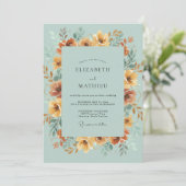 Ochre Aqua Wilde Bloemen Bruiloft Kaart (Staand voorkant)