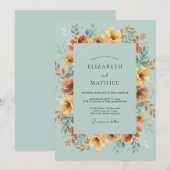 Ochre Aqua Wilde Bloemen Bruiloft Kaart (Voorkant / Achterkant)