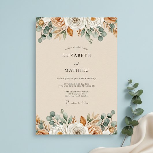 Ochre Autumnal Botanical Wedding Kaart
