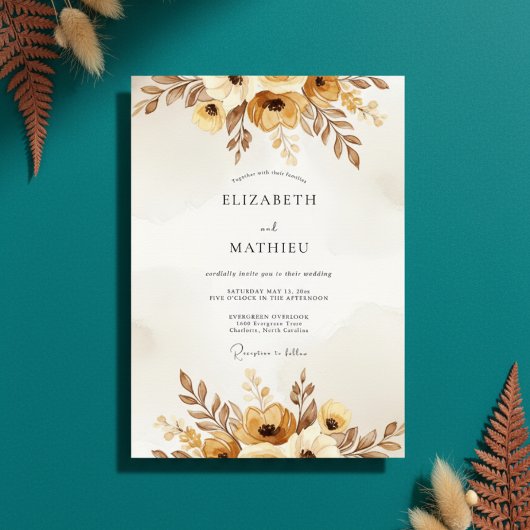 Ochre Autumnal Painterly Wedding Kaart