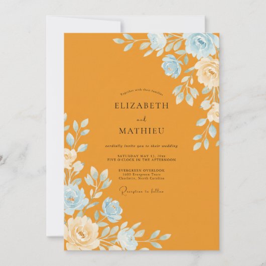 Ochre Azure Ranunculus Eucalyptus Bruiloft Kaart (Voorkant)