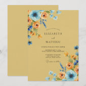 Ochre Azure Ranunculus Stof Eucalyptus Bruiloft Kaart (Voorkant / Achterkant)