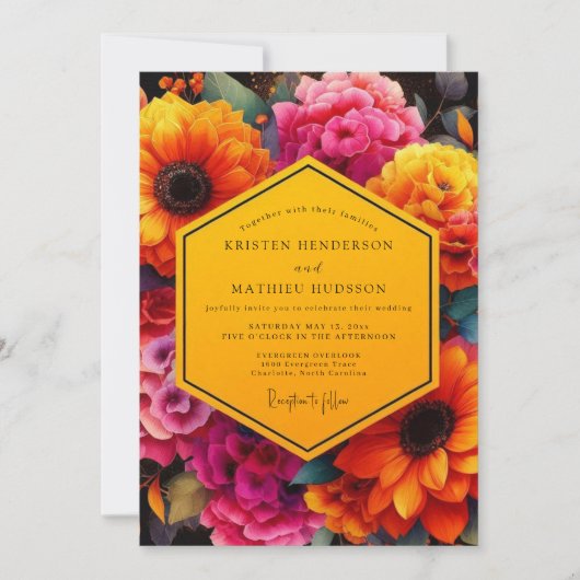 Ochre Bloeiende Bloemen Bruiloft Kaart (Voorkant)