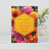 Ochre Bloeiende Bloemen Bruiloft Kaart (Staand voorkant)