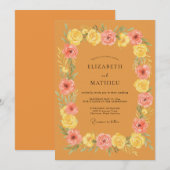 Ochre Bloemblad Roze Rozen Bruiloft Kaart (Voorkant / Achterkant)
