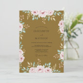 Ochre Blush Bloemblad Bruiloft Kaart (Staand voorkant)