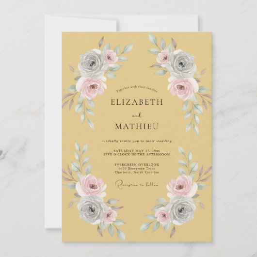 Ochre Blush Bloemrijke Bruiloft Kaart (Voorkant)