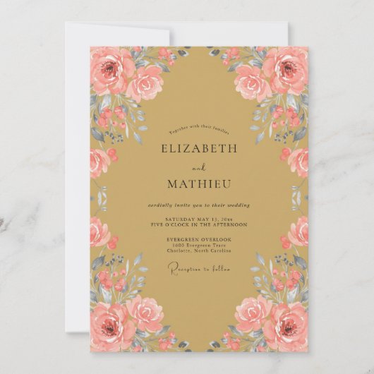 Ochre Blush Bloom Bruiloft Kaart (Voorkant)