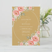 Ochre Blush Pioen Huwelijk Kaart (Staand voorkant)