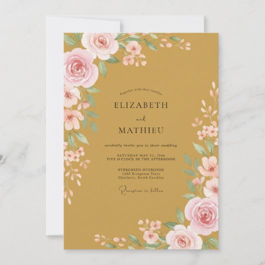 Ochre Blush Roze Bruiloft Kaart (Voorkant)