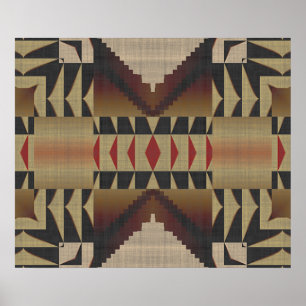 Ochre Brown Khaki Red Native Tribal Mosaic Pattern Poster