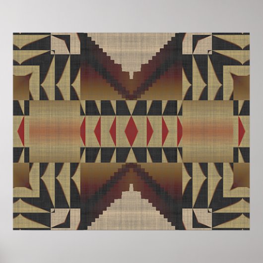Ochre Brown Khaki Red Native Tribal Mosaic Pattern Poster (Voorkant)