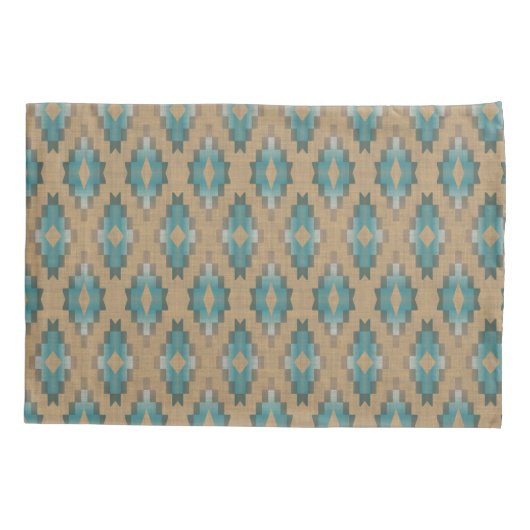 Ochre Brown Taupe Blauwgroen Blue Tribal Art Patro Kussensloop (Achterkant-Links)