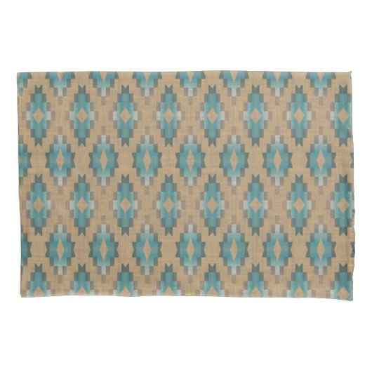 Ochre Brown Taupe Blauwgroen Blue Tribal Art Patro Kussensloop (Voorkant-Links)