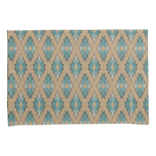 Ochre Brown Taupe Blauwgroen Blue Tribal Art Patro Kussensloop (Voorkant-Rechts)