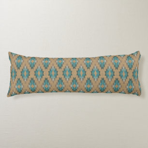 Ochre Brown Taupe Blauwgroen Blue Tribal Art Patro Lichaamskussen