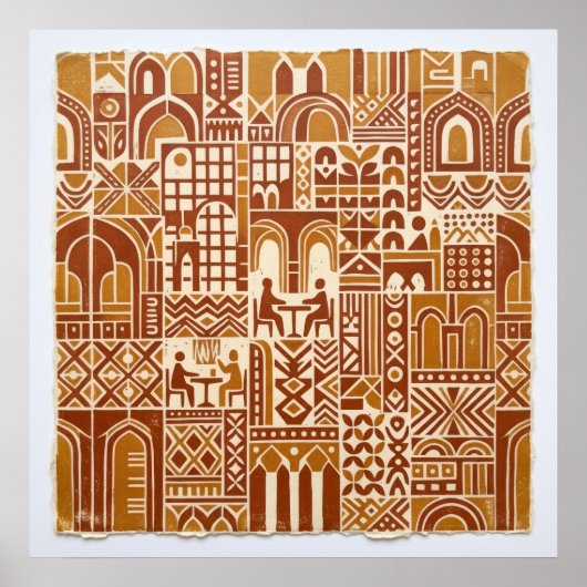 Ochre Folk Architectuur Patroonaffiche Poster (Voorkant)